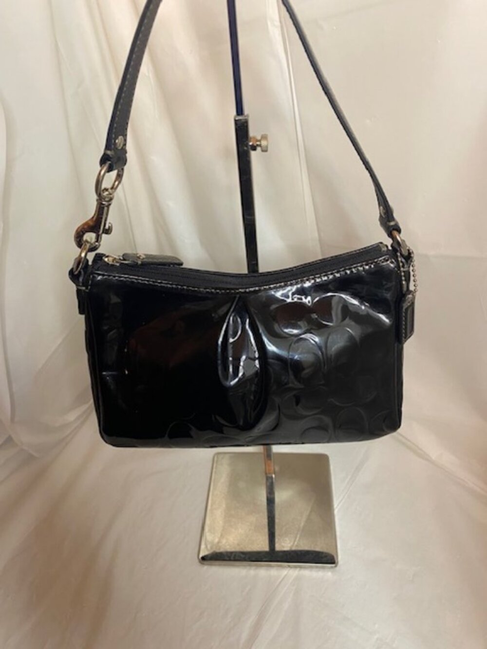 Coach Black Patent Leather Embossed Signature Mini  handbag